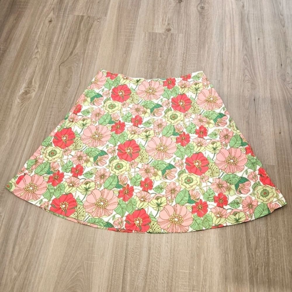 Vintage Gap Skirt Women Sz 14 Floral A-Line Pink & Green Knee Length 100% Cotton